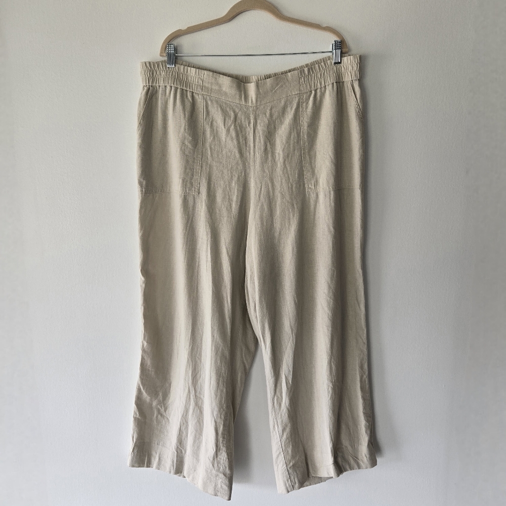 Jolt Cream Linen Blend Wide Leg Loose Fit Pull On Pants Plus Size 1X